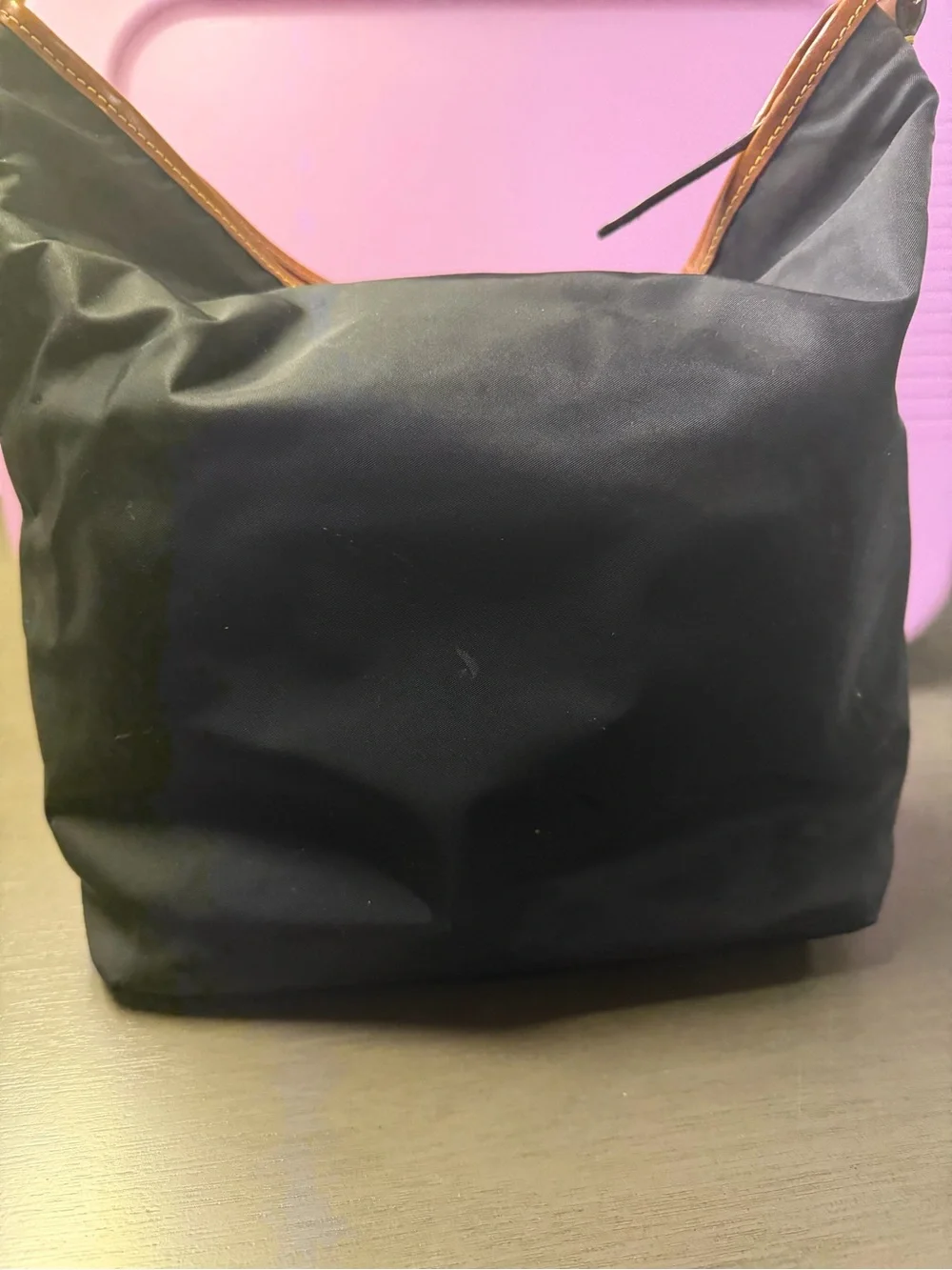 Dooney & Bourke Black Nylon Shoulder Bag with Brown Trim